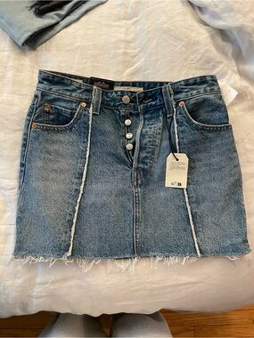 Levi's Distressed Blue Denim Button-Front Mini Skirt